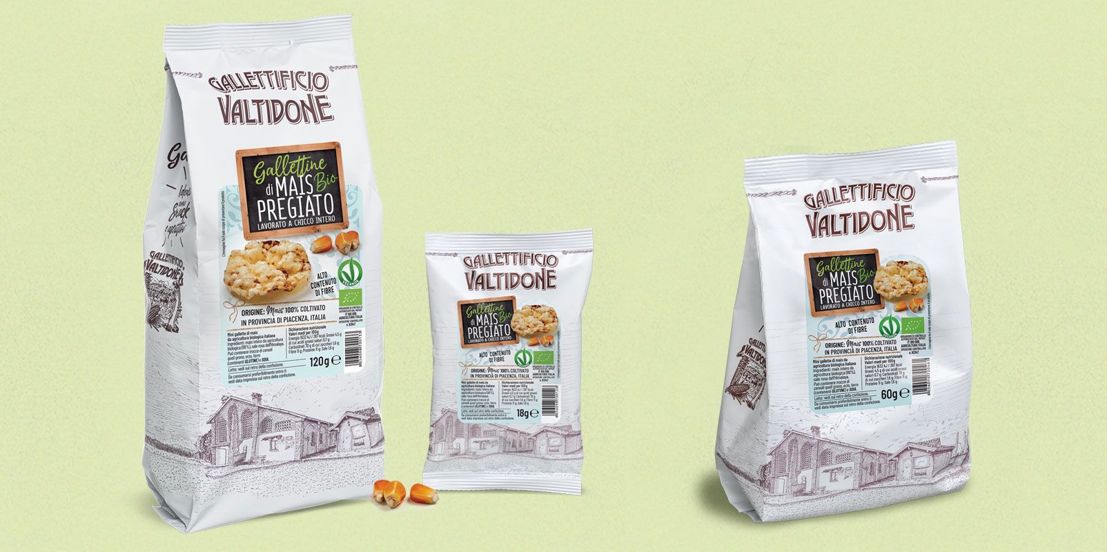 Pack linea gallettine di mais bio Gallettificio Valtidone