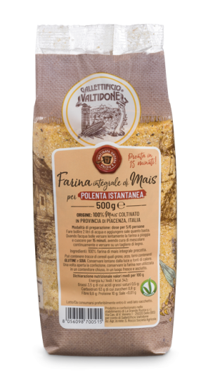 Packaging di farina integrale di mais per polenta istantanea