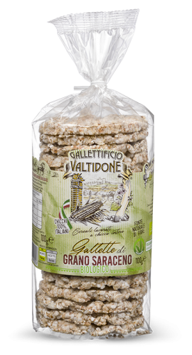 Packaging di gallette di grano saraceno biologico