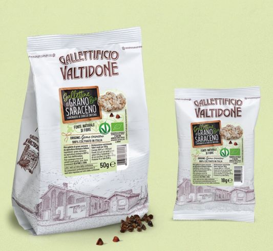 Packaging di gallettine di grano saraceno biologico